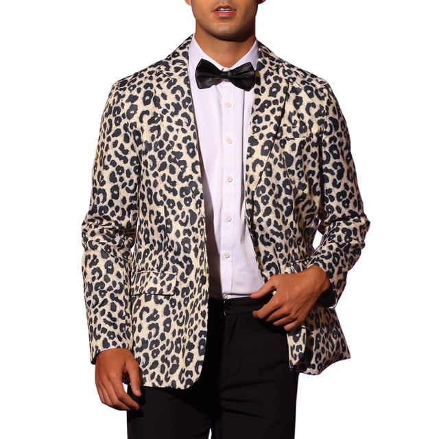 BLAZER DE FIESTA PARA HOMBRES INSPIRE CHIC IMPRESIÓN DE ANIMAL SOLAPA CON MUESCA CHAQUETA LIGERA 2XL BEIGE MARRÓN