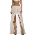 thumbnail image 2 of Women Elastic Waist Multi-Layer Ruffle Irregular High Slit Maxi Skirt White XL, 2 of 9