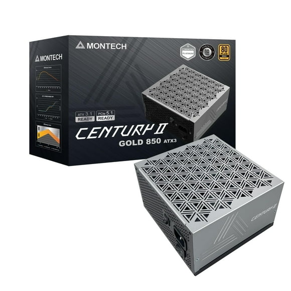 MONTECH Century II - 850W High-End ATX Gaming Power Supply - 80 Plus Gold & Cybenetics Platinum - Fully Modular - ATX 3.1 & PCIe 5.1 Ready with 12V-2