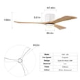 thumbnail image 5 of 52" Ceiling Fan with Lights Remote Control, Solid Wood Blades Downrod Mount, Quiet DC Motor 6 Speeds Reversible for Living Room Bedroom, White+Natural, 5 of 10