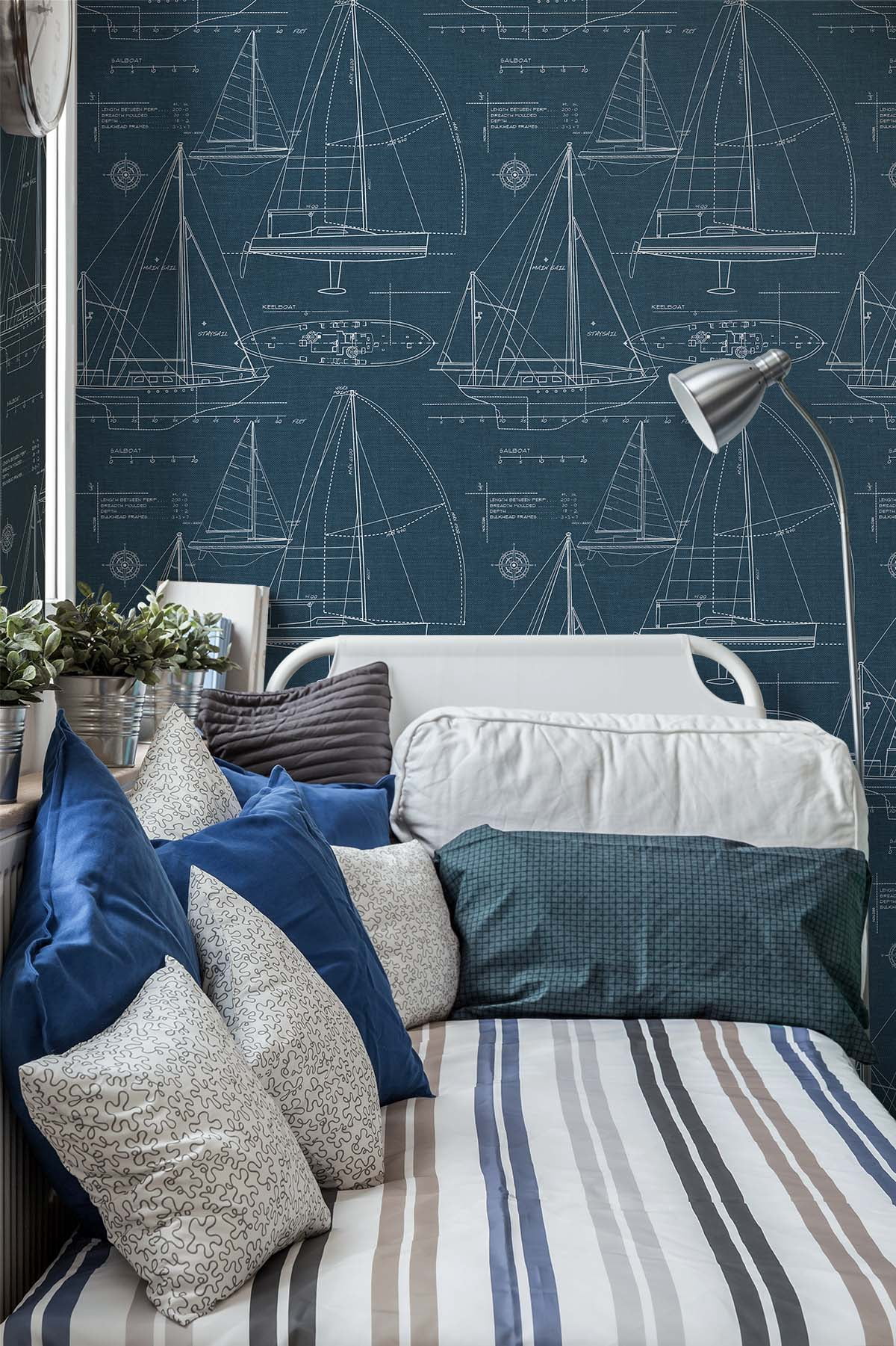NextWall  Navy Yacht Club Peel and Stick Removable Wallpaper - 20.5 in. W x 18 ft. L