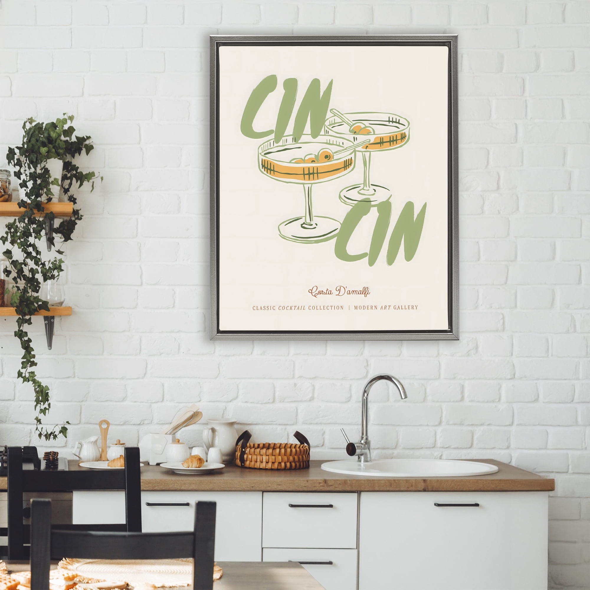 Stupell Industries Cin Cin Amalfi Cocktail Gray Framed Floater Canvas Wall Art, design by The Prints Vibe