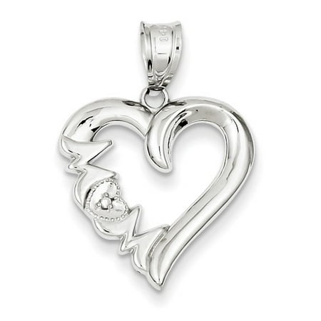 14k White Gold Diamond Satin Polished Mom Heart Pendant