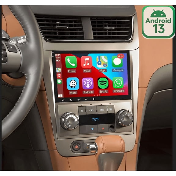 2 32G Car Stereo For Chevrolet Malibu 2008 2009 2010 2011 2012 w/ Wireless CarPlay & Android Auto, Android 13,8in IPS Touchscreen Head Unit with GPS WiFi Bluetooth SWC Mirror Link Split Screen