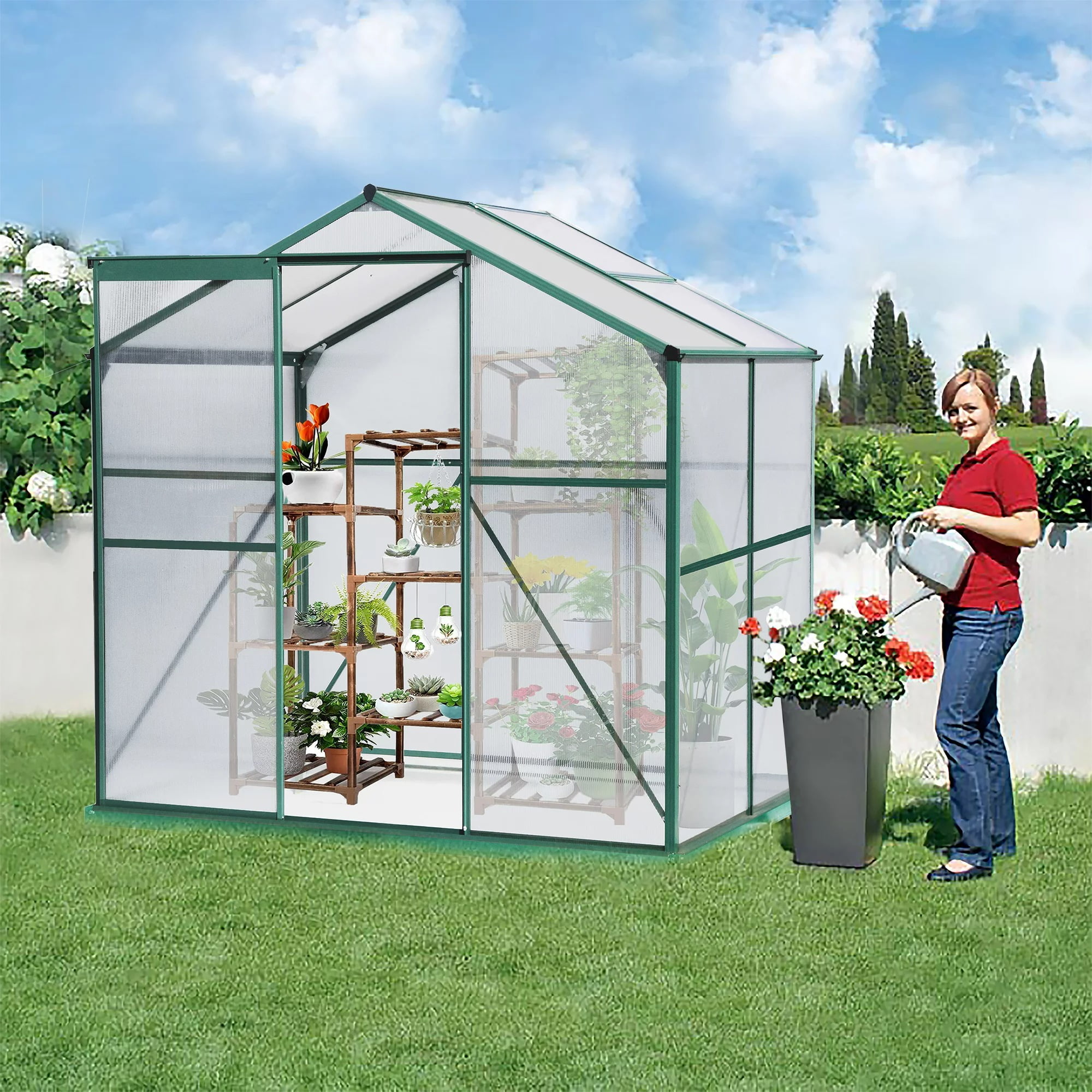 SESSLIFE Outdoor Garden Greenhouse, Walk in Polycarbonate Greenhouse, 4