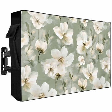 Vintage Magnolia Outdoor TV Cover 30 to 32 inch White Blooming Floral Watercolor Green Waterproof Dustproof TV Covers for Outside with Zipper Remote Control Pocket Flat Screen Protectors