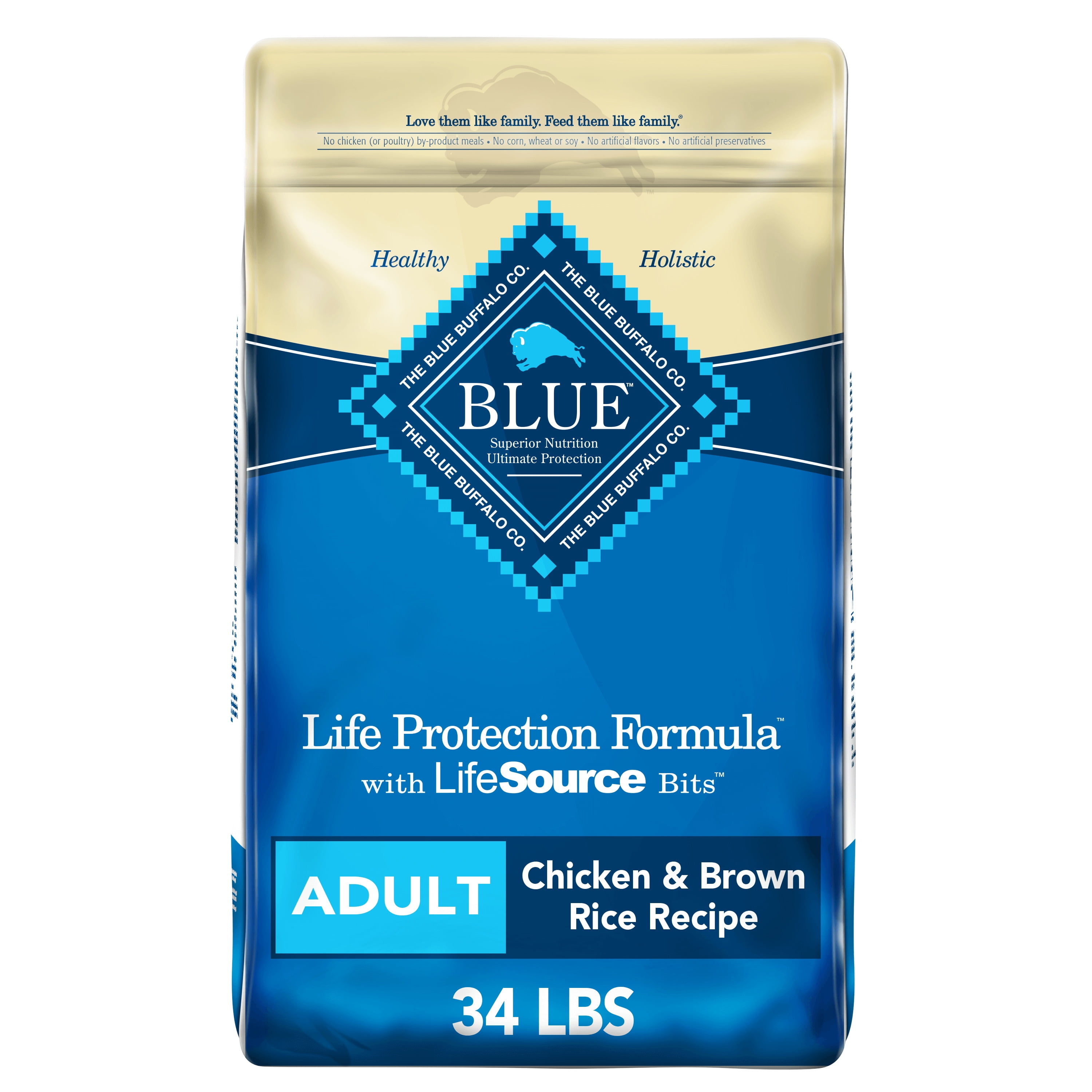 Blue Buffalo Life Protection Formula Chicken and Brown Rice Dry Dog Food for Adult Dogs, Whole