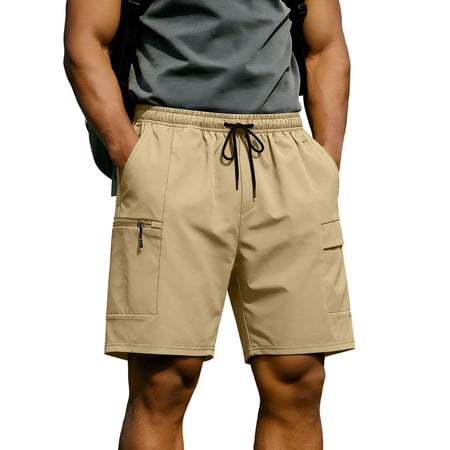 KeShDi Cargo Shorts Golf Shorts for Men s Solid Color Casual Sporty Elastic Waist Zippered Pocket Fitness Training Shorts Khaki 3X