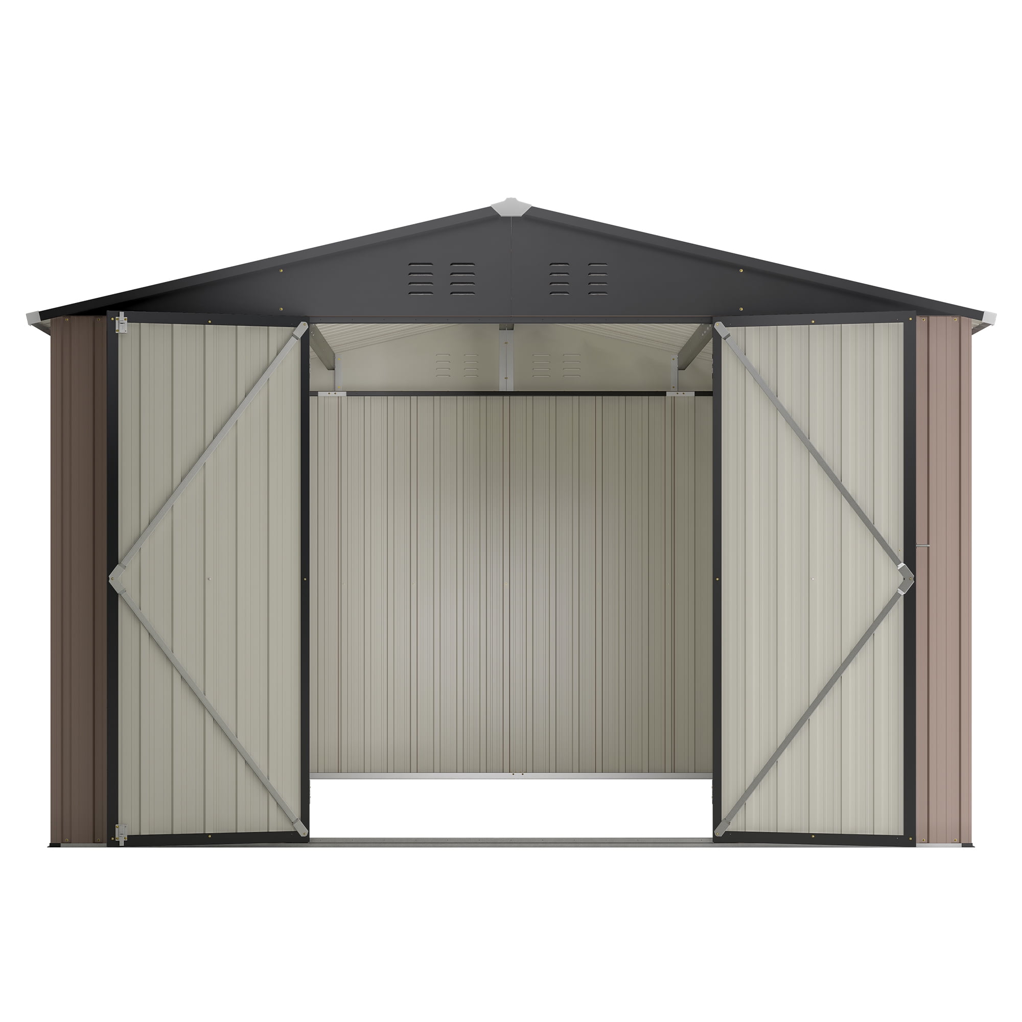 MAYEERTY 10x10FT Outdoor Metal Storage Shed, Galvanized Steel Tool Shed with Lockable Doors & Ventilation, All-Weather Waterproof Organizer for Backyard, Garden & Patio