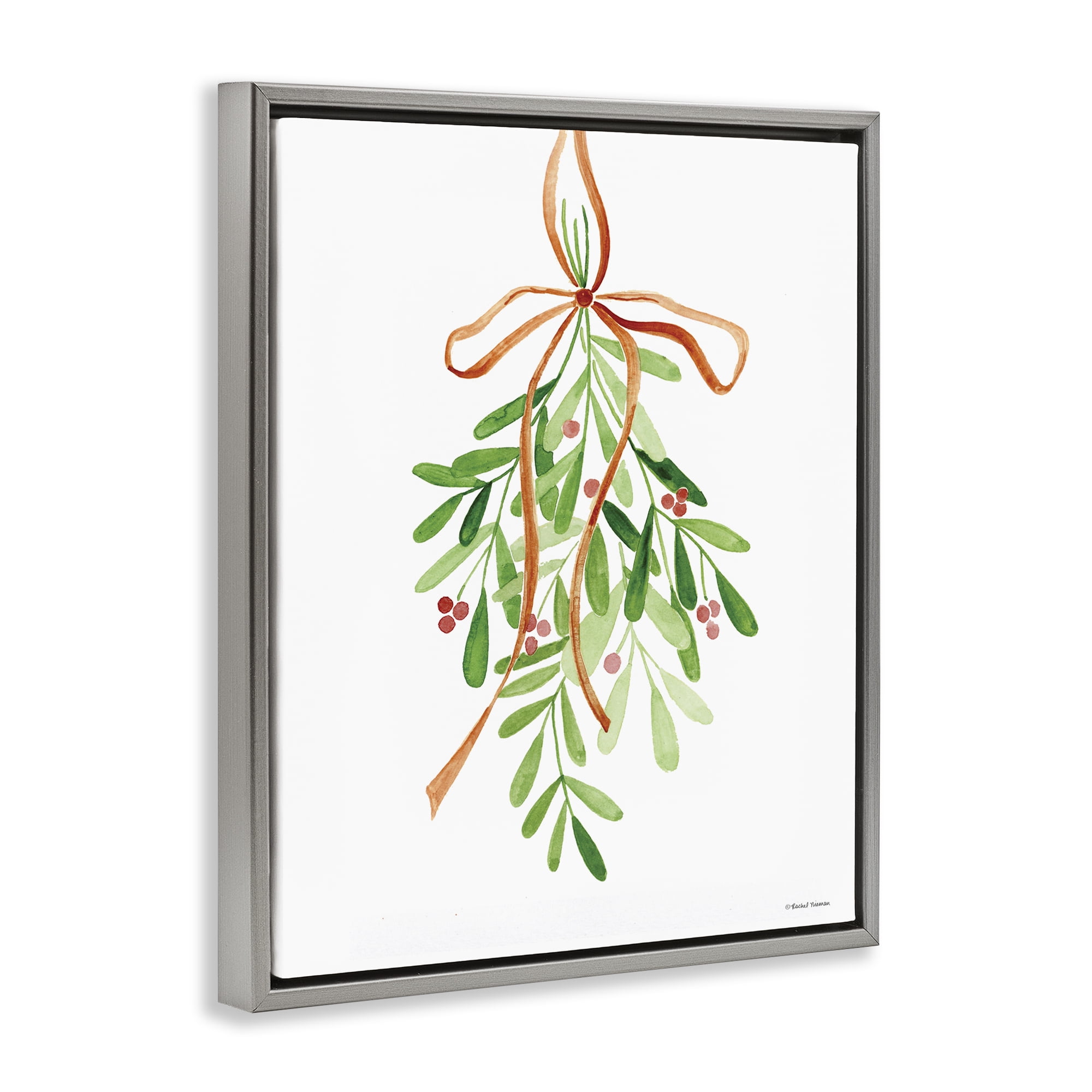 Stupell Industries Hanging Holly Botanicals Holiday Painting Gray Floater Framed Canvas Art Prints Wall Art, 17 x 21