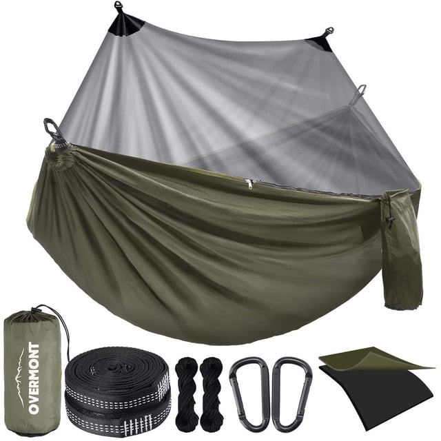IBAOLE Camping Hammock with Mosquito Net Double Layer Backpacking Hammock with Bug Netting Lightweight Portable for Outdoors Adventure Hiking Travel with 9.8ft Tree Straps Max Load of 880lbs