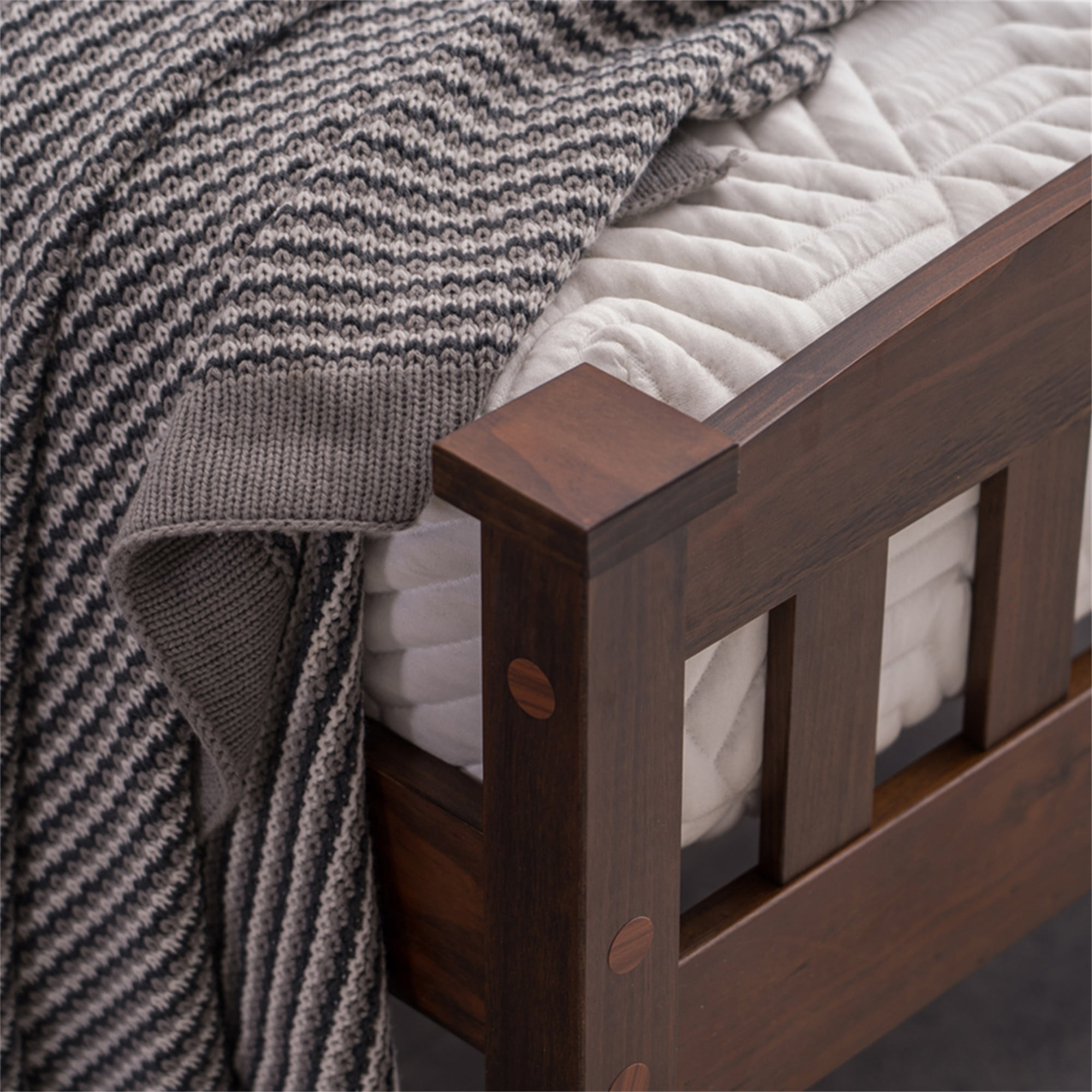 Kadyn Classic Twin Size Platform Bed, Twin Size Bed Frame with Hollow Vertical Striped Headboard, Footboard and Underbed Space for Children, Teens and Adult Bedrooms, No Springs Required, Walnut Kadyn Classic Twin Size Platform Bed, Twin Size Bed Frame with Hollow Vertical Striped Headboard, Footboard and Underbed Space for Children, Teens and Adult Bedrooms, No Springs Required, Walnut
