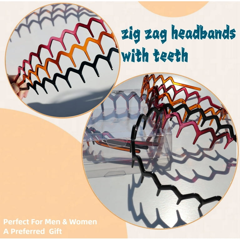 3 Set Zig Zag Headbands for Women Men, Plastic Sharks Tooth Hair Comb Headband (1 Black+1 Amber+1 Claret), Hair Accessories for Wear