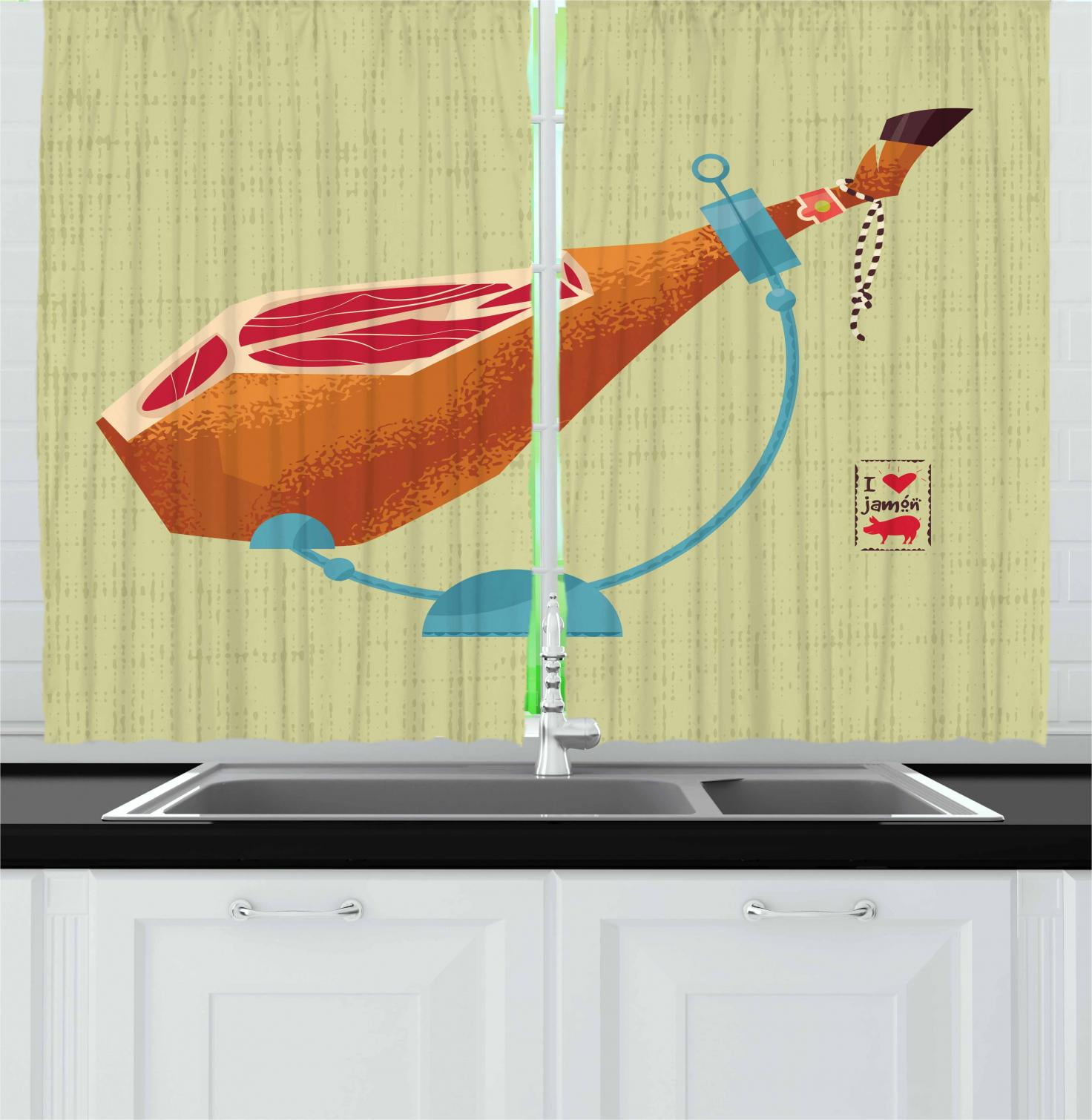 Spanish Curtains 2 Panels Set, DryCured Spanish Ham Traditional