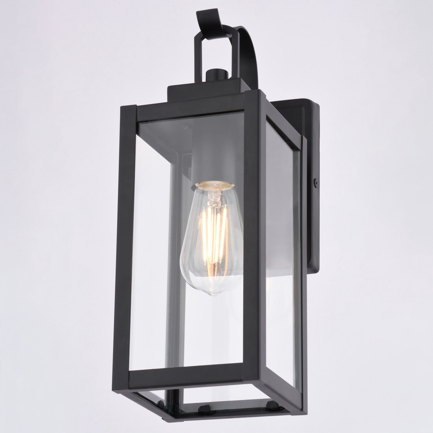 VAXCEL Clinton Matte Black Outdoor Wall Sconce Light Clear Glass Shade, Dimmable