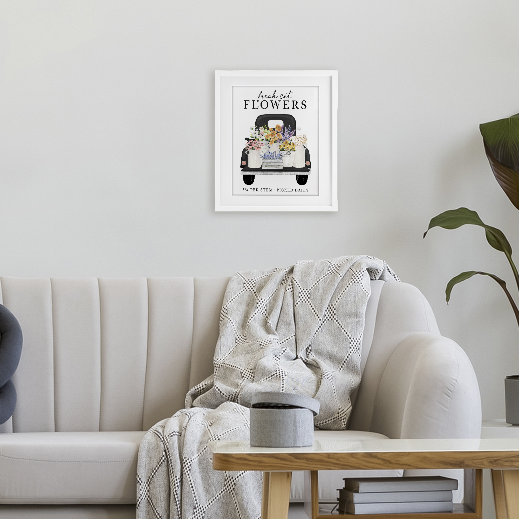 Fresh Flowers Picked Daily White Framed Print Under Glass, design by Lettered and Lined