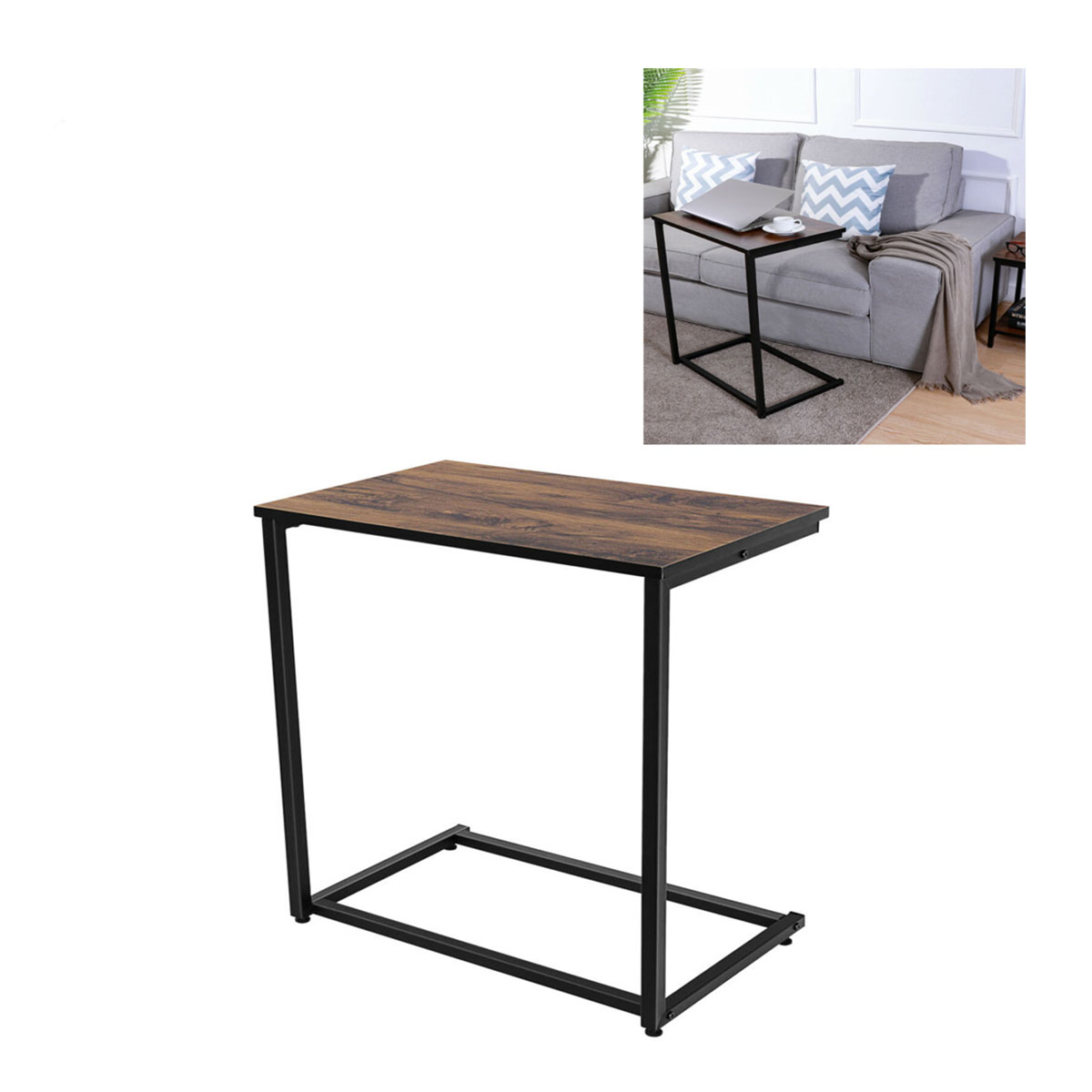 1pc Sofa Side End Table C Table with Wood Finish and Steel Construction