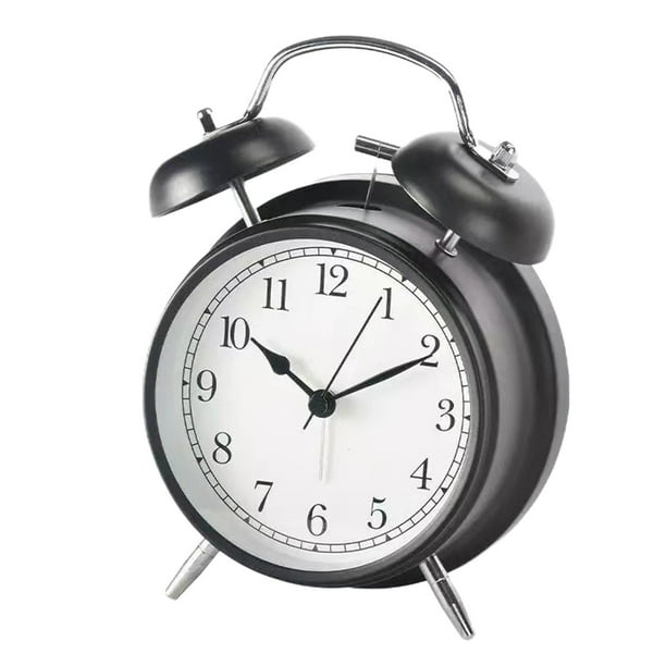 Pisexur Batería de cocina Pequeño reloj despertador de metal gemelo ruidoso, silencioso, con luz nocturna para la cocina del hogar