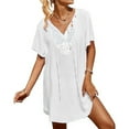 thumbnail image 4 of Lovskoo 2024 Swimsuit Coverup for Women Short Sleeve Plus Size Coverup Lace Crochet V Neck Bathing Suit Beach Swimwear Cover Up Dress White 5XL, 4 of 9