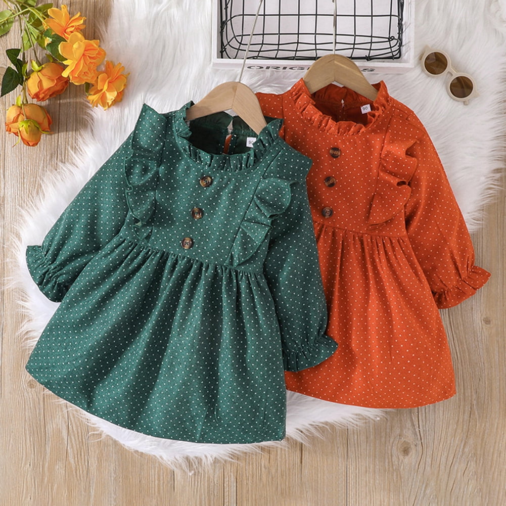 Toddler Baby Girl Cotton Dress Kids Long Sleeve Dresses Casual Spring