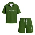 thumbnail image 4 of Men Solid Waffle Knit 2 Piece Set,Zip Neck Polo With California Letter Print & Drawstring Shorts Summer Casual Outfit Green XXXXL, 4 of 4