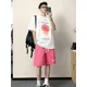 thumbnail image 5 of Conjunto de dos piezas de camiseta y pantalones cortos de algodón con estampado gráfico para hombre, estilo coreano 2024, ajuste regular, atuendo básico, 5 of 5