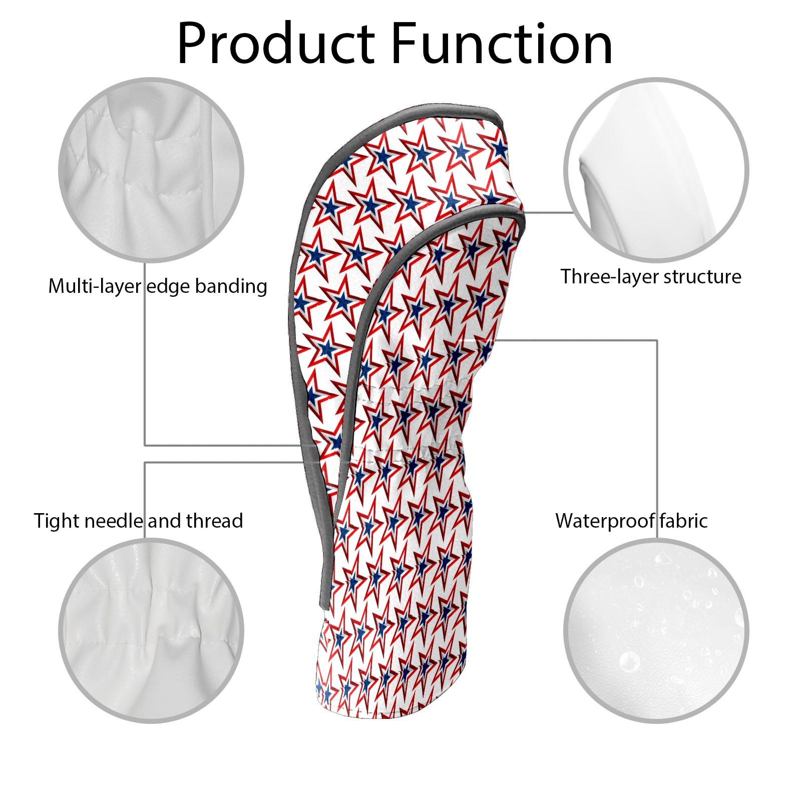 Golf Club Covers, Red Stars Premium PU Leather Driver Hybrid Putter Head Covers with Velvet Lining, Waterproof Golf Gifts for Men Women