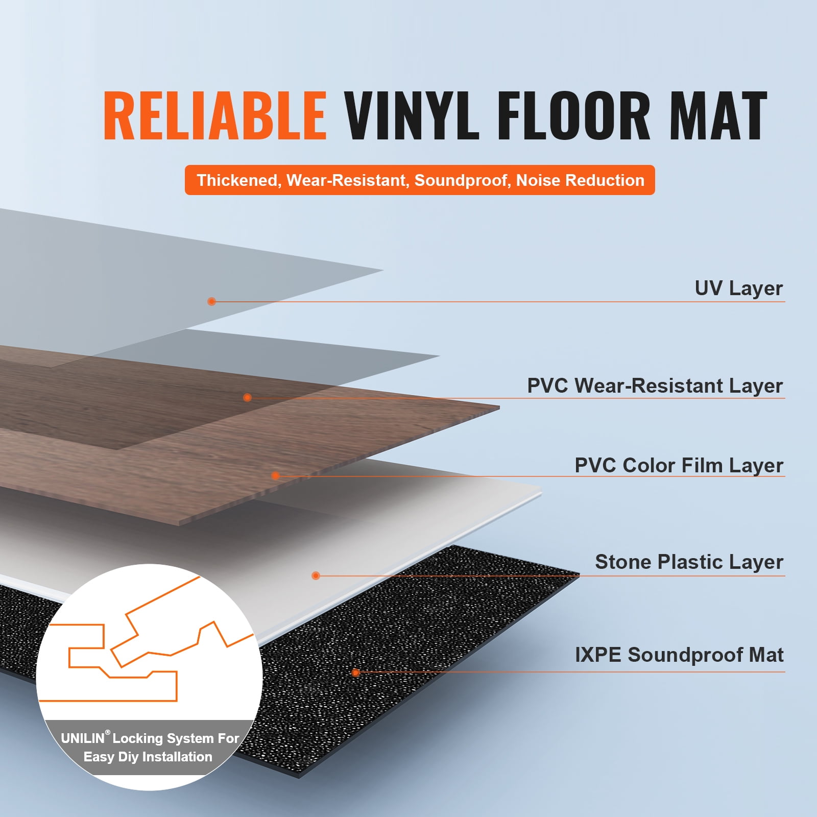 KFFKFF Snap-On Vinyl Flooring Tiles, 48 x 7.3 in, 10-Piece Set, 5.5mm Thickness, Rich Deep Brown Wood Finish, Ideal for DIY Home Improvement in Kitchens, Dining Areas, Bedrooms & Bathrooms