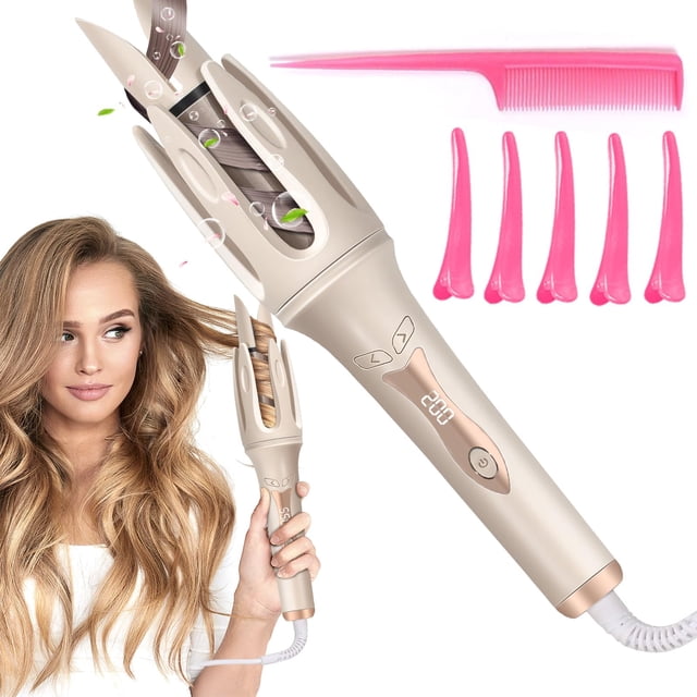 Tenazas para Rizar Cabello Automático,32mm Rizadora para Cabello,Tenaza para Cabello con Giro Automático y Pantalla LCD, 4 Niveles Temperatura, Antiatascamiento, Calentamiento R&