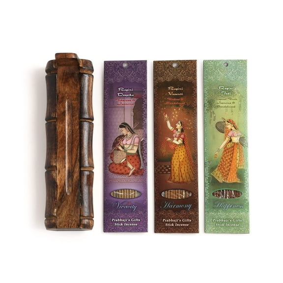Incense Gift Set - Bamboo Burner   3 Harmony Incense Sticks Packs & Love Greeting - Rest in you