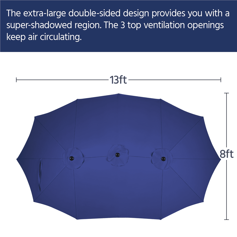 Renwick 13 Ft Outdoor Patio Parasol Umbrella with Base Stand, Navy Blue