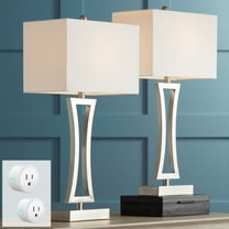 360 Lighting Roxie Modern Table Lamps 31" Tall Set of 2 Brushed Nickel with Dimmers Off White Fabric Shade for Bedroom Living Room Bedside Nightstand