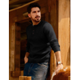 thumbnail image 4 of Olaglory Mens Sweaters Crewneck Waffle Pullover Sweater, Casual Button Textured Knit Henley Sweaters for Men, Black, 4 of 8