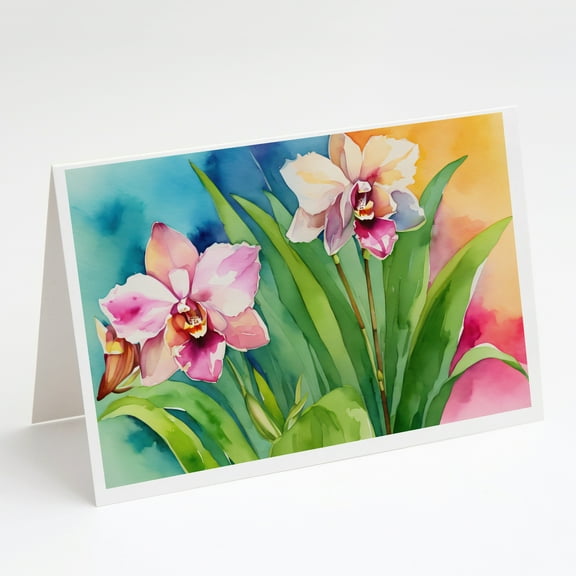Orchids in Watercolor Greeting Cards and Envelopes Pack of 8 7 in x 5 in