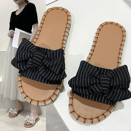 

BRISEZZS Slide Sandals for Women- Roman Beach Open Toe Bowknot Casual New Style Summer Flat Slide Sandals #363 Black-37