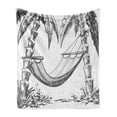 thumbnail image 1 of Vintage Boat Soft Flannel Fleece Blanket, Hammock and Palm Trees Holiday Relaxation at Coast Tropical Landscape, Cozy Plush for Indoor and Outdoor Use, 50" x 60", Charcoal Grey White, by Ambesonne, 1 of 6