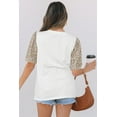 thumbnail image 2 of Women's Elegant White Leopard Patchwork Puff Sleeve T-Shirt with Crochet Lace Trim - [ZhiHiMeRi] | (US 12-14)L, 2 of 12