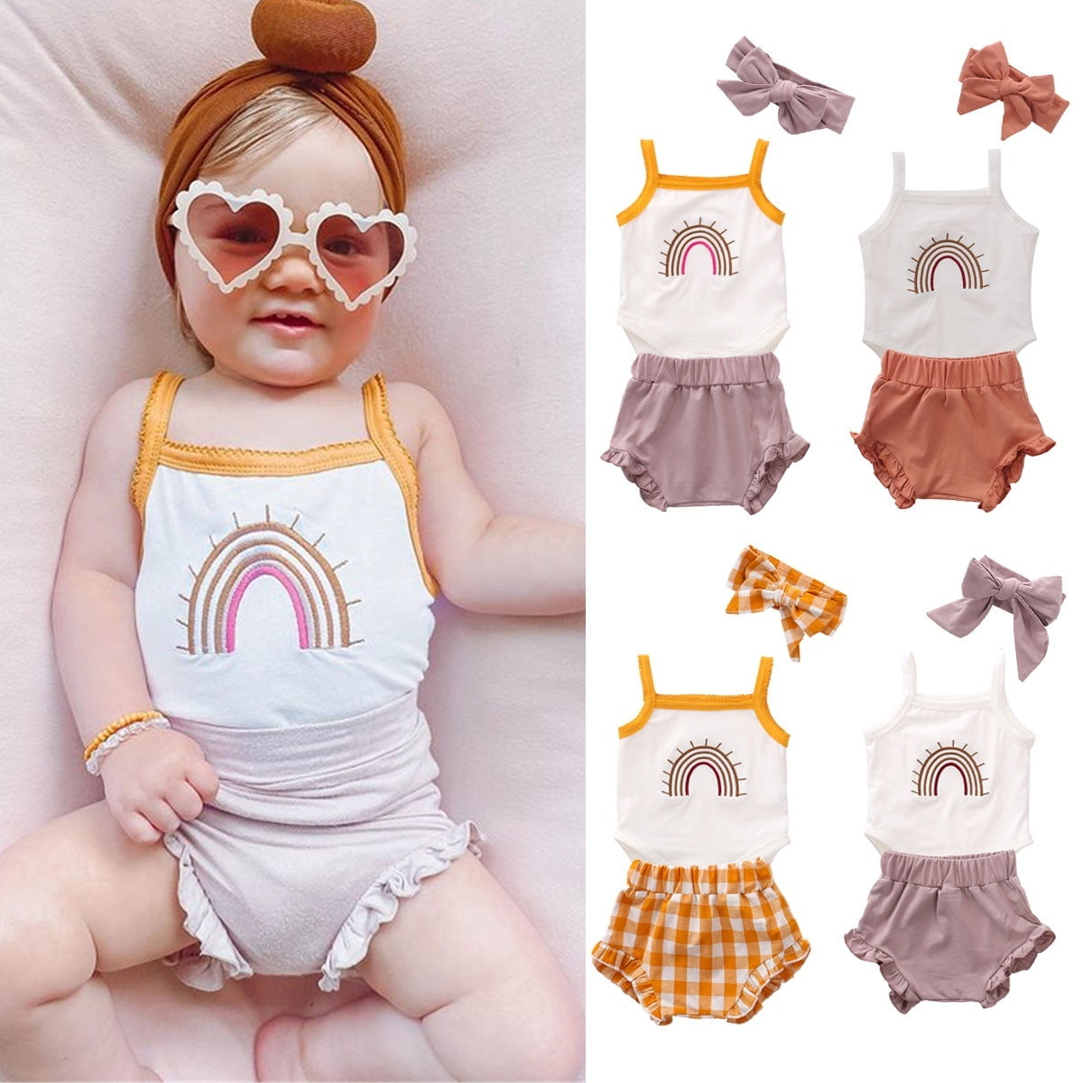 Newborn Baby Girls Clothes Rainbow Romper Top Jumpsuit Shorts Pants