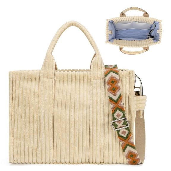 Corduroy Tote Bag for Women, Kabaqoo Handbag Bag Fashion Casual Shoulder Bag