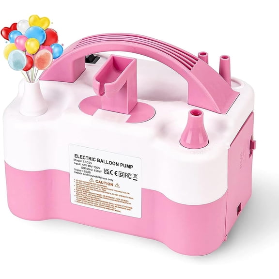 Ikerall Electric Air Balloon Pump and Balloon Tying Tool in One, Portable Dual Nozzle Pink 220V-240V 600W Electric Balloon Blower Pump for Decoration, Party,Faster and Save Time