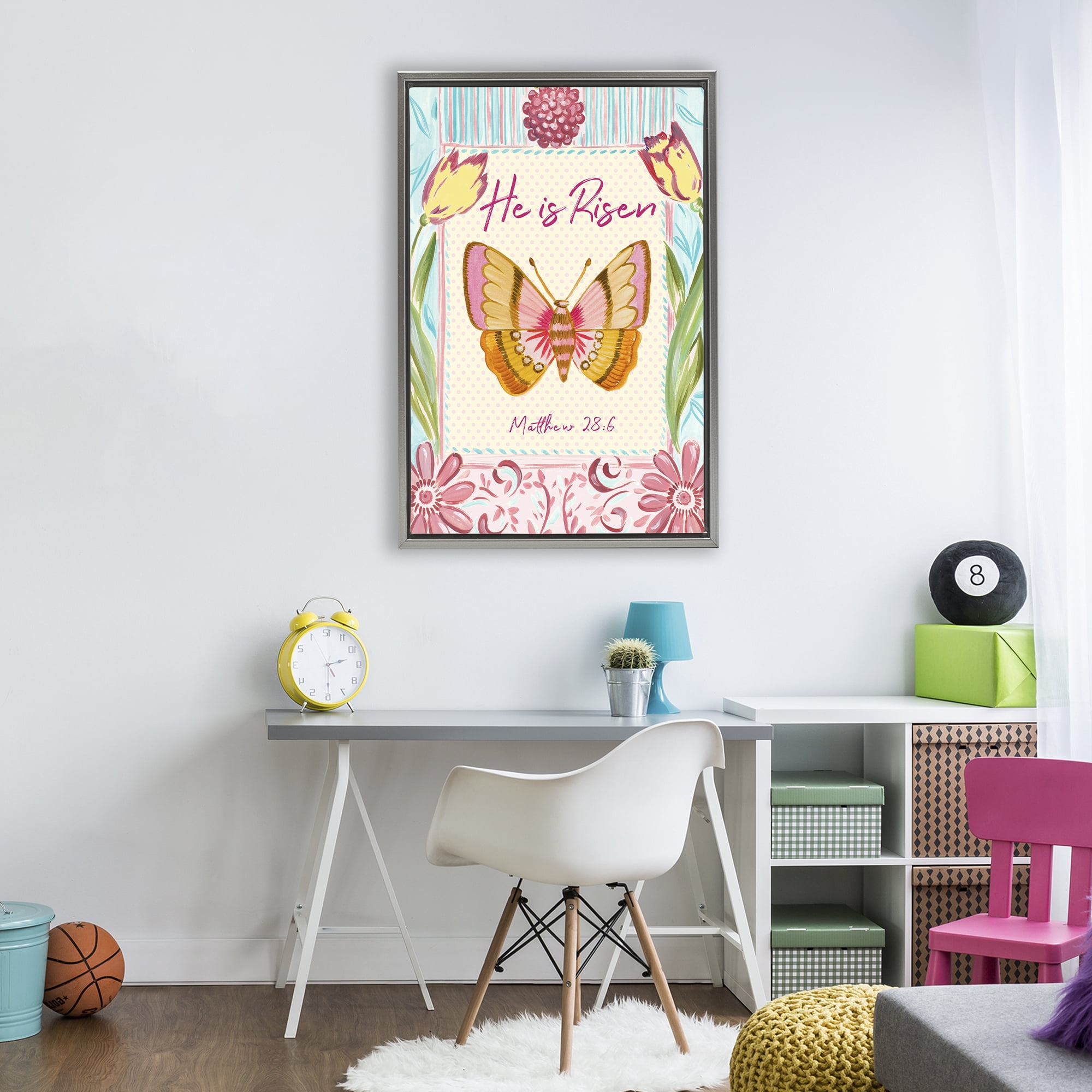 Stupell Industries He Is Risen with Butterfly Gray Framed Floater Canvas Wall Art, design by Ani Del Sol