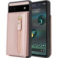 thumbnail image 3 of for Google Pixel 6A Case with Card Holder for Women, for Google Pixel 6A Phone Case Wallet with Credit Card with Ring Kickstand Zipper Shockproof Slim Stand Case- Rose Gold, 3 of 13
