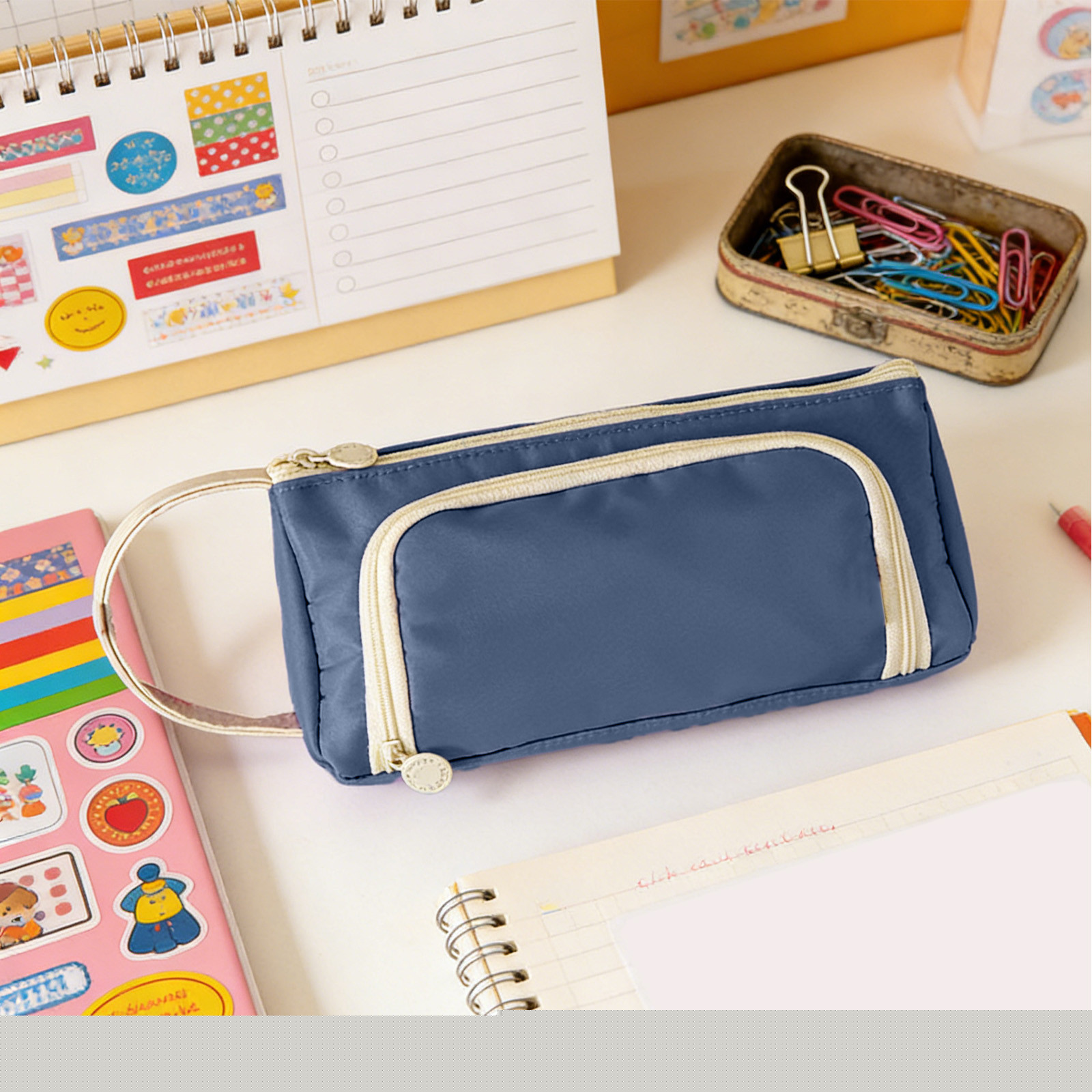 thumbnail image 6 of Dmlowu Oxford Cloth Pencil Case with Handle, Large Capacity Pen Pouch for 50-100 Pens, Multi-Compartment Stationery Bag, Waterproof Zipper Pen Holder, 6 of 6