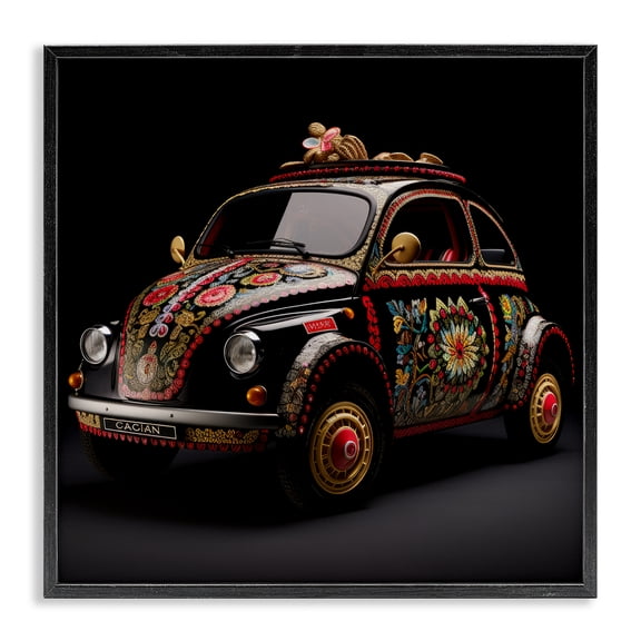 Stupell Industries Eclectic Boho Pattern Antique Car Black Framed Giclee Art, 12 x 12, by Lazar Studio