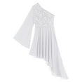 thumbnail image 6 of Xnihocha Women Praise Lyrical Dance Dress One Shoulder Asymmetrical Worship Dance Mesh Overlay Dress Ivory XL, 6 of 7