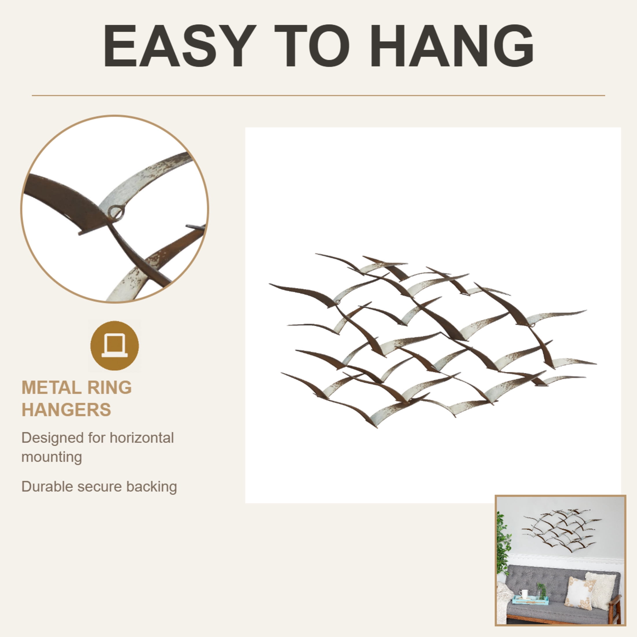 DecMode Brown Metal Flying Flock Of Bird Wall Decor