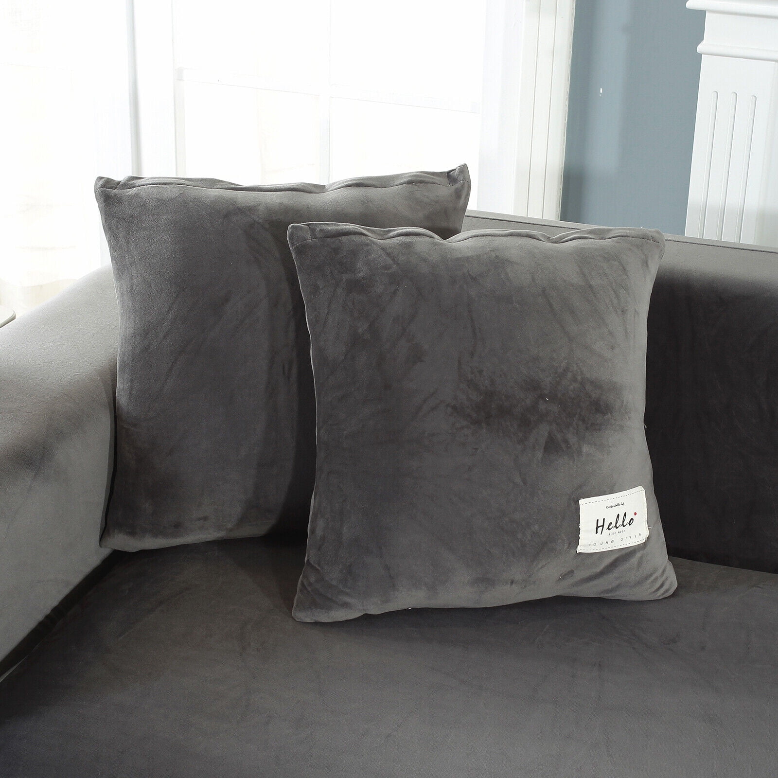 SHANNA Thick Velvet L Shape Sofa Covers, Non-Slip Sectional Couch Cover Protector Plush Sofa Slipcovers with 2pcs pillowcase for Living Room