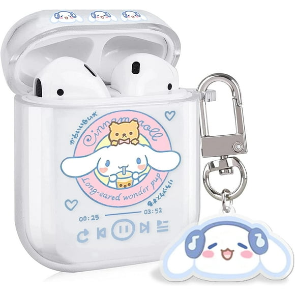 Cute cinnamoroll airpod case for AirPods 2 Cover Clear with Funny Kawaii Sanrio cinnamorol Doggy Keychain for Women Girls Kids Soft Silicone Case Cover Skin for AirPods 1st & 2nd Generation