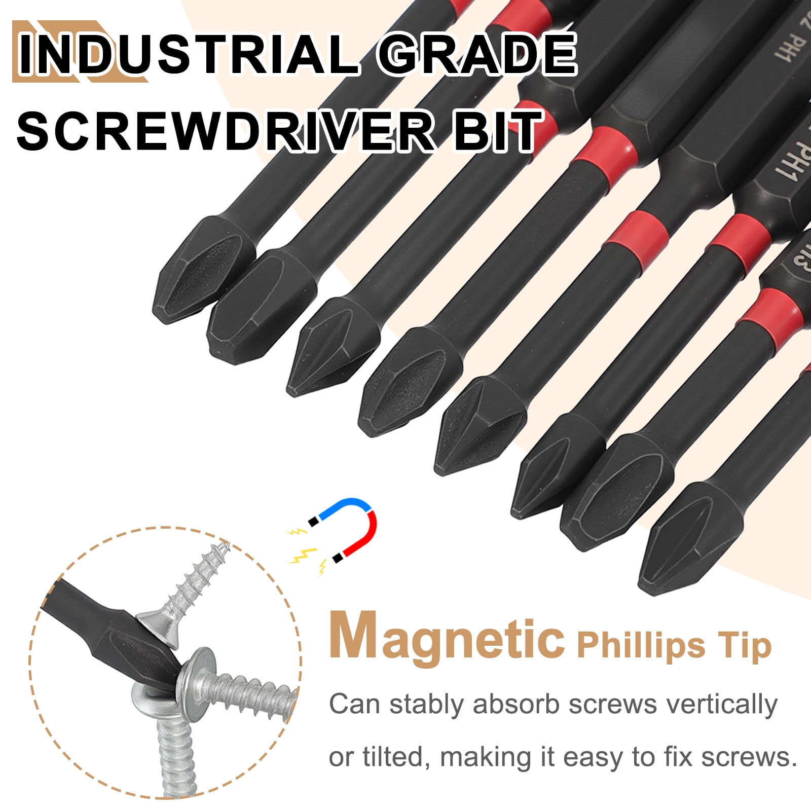 10pcs #1 Phillips Impact Screwdriver Bit PH1 1/4" Hex Shank 4" (100mm) Long Magnetic Cross Head Drill Bits S2 Steel Industrial Screw Driver for Impact Power Drivers, Black/Red