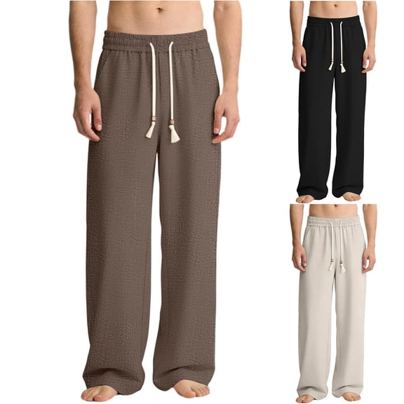 KeShDi Linen Jogger Pants for Men Travel Pants Men's Casual Stretch Waistband Drawstring Pocket Straight Leg Full Length Pants Beige 3X